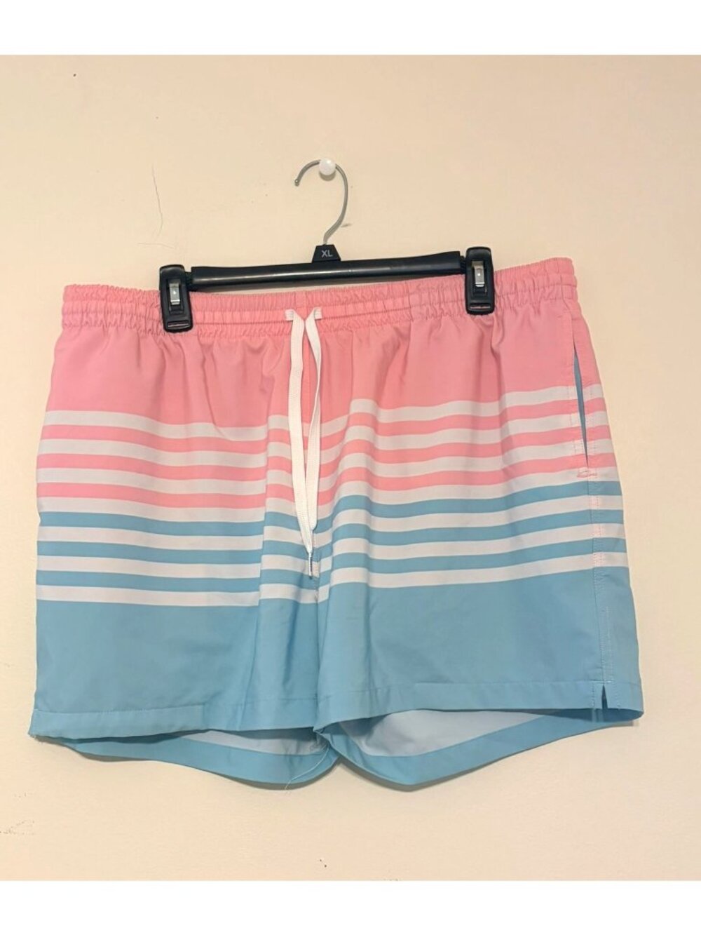 Men's Chubbies Pastel Pink/White/Baby Blue Striped Swim Trunks Size XL